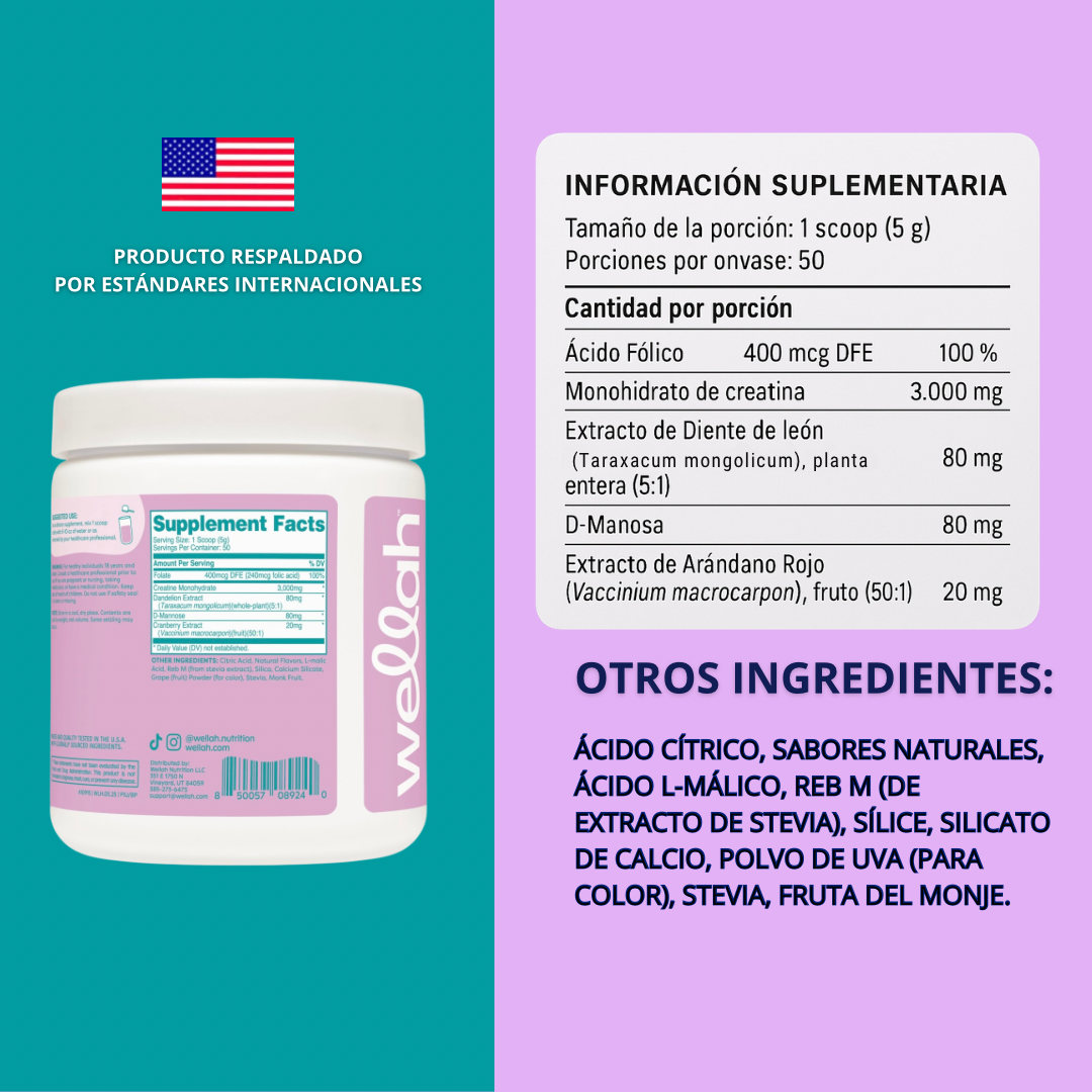 Wellah Creatina Monohidratada Pump It Up 🇺🇸 - Energía, potencia y sabor en cada porción🫐