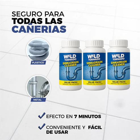 WildTornado©-Polvo destapador y limpiador de cañerias paga 1 y lleva 2