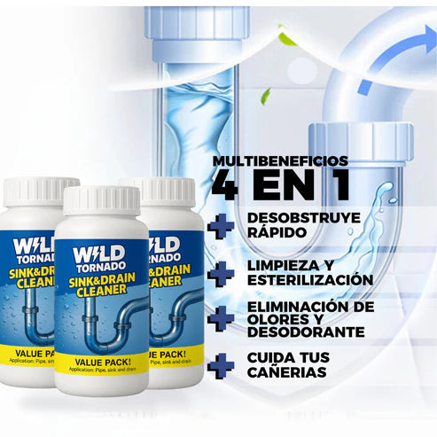 WildTornado©-Polvo destapador y limpiador  de cañerias paga 1 y lleva 2