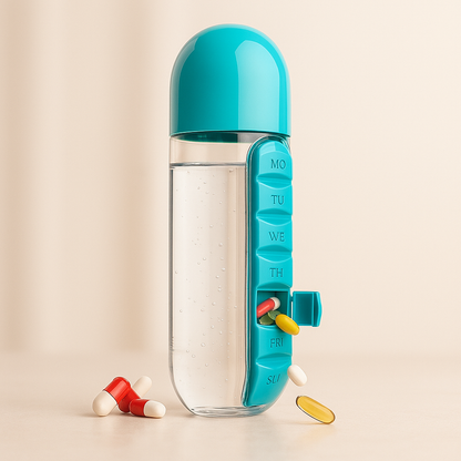 Termo pastillero 2 en 1: Hidratación y organización en un solo lugar 💊