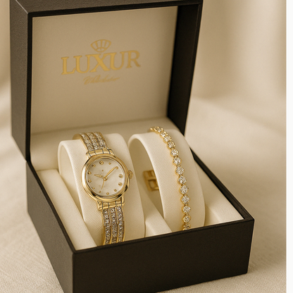 El Regalo que Hará Brillar a Mamá: Kit de Reloj Luxur+ brazalete con Caja de Lujo🎁