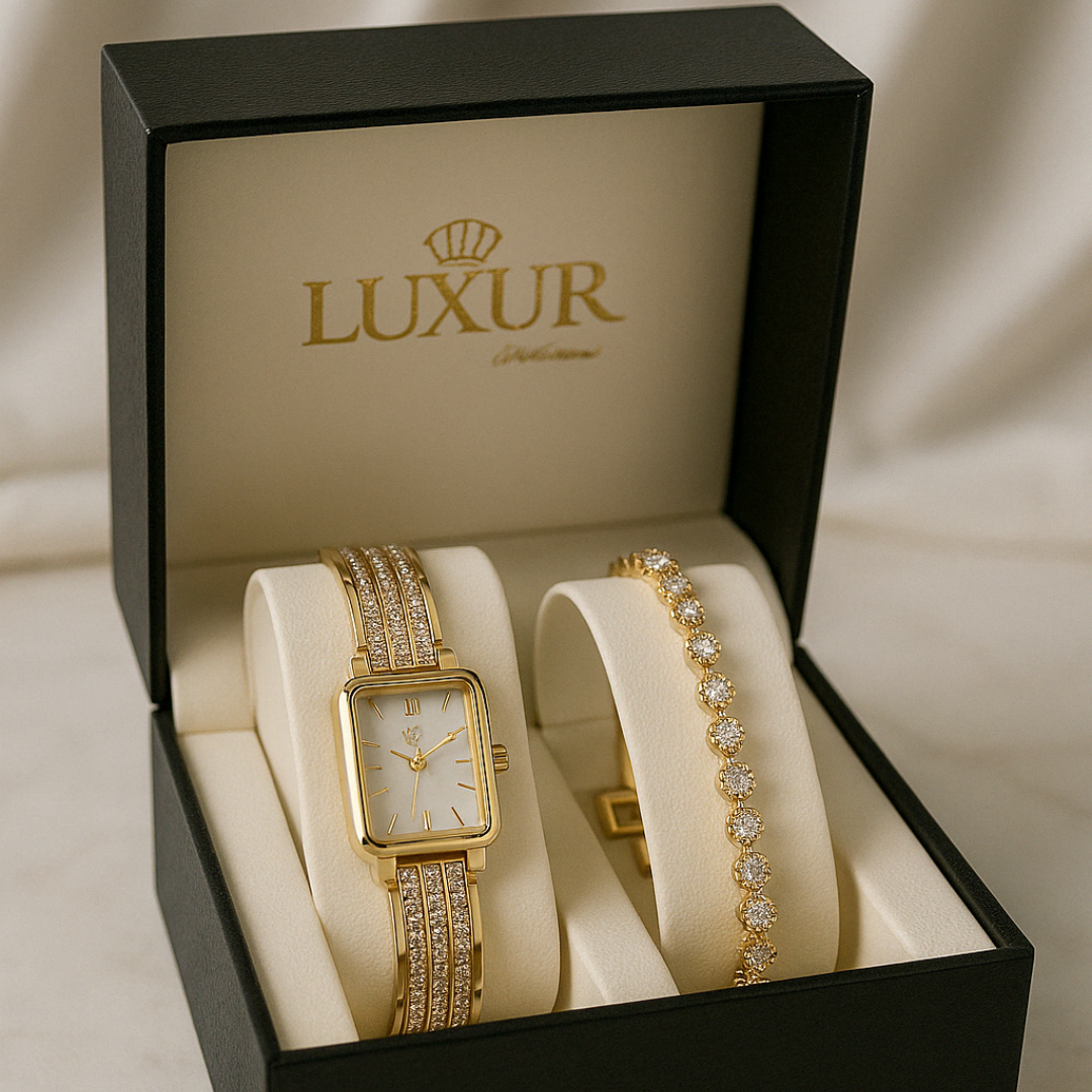 El Regalo que Hará Brillar a Mamá: Kit de Reloj Luxur+ brazalete con Caja de Lujo🎁