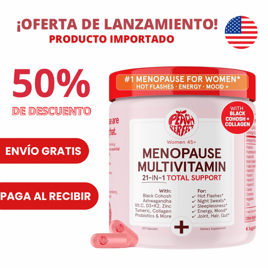 Peach Perfect 21-en-1🇺🇸: Multivitamínico para la Menopausia + Belleza y Equilibrio Hormonal