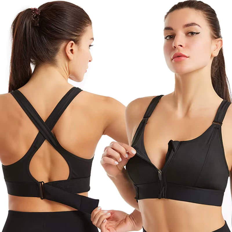 🌟Top deportivo ajustable con cremallera: Soporte potente, estilo urbano, máxima comodidad